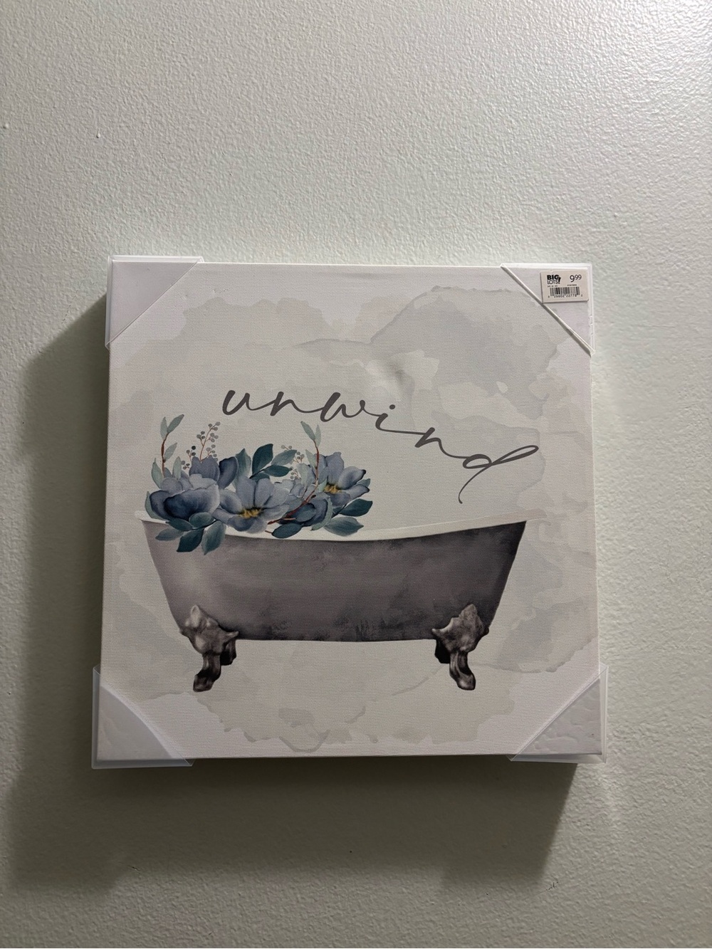 Unwind Blue Floral Bathtub Canvas Wall Art